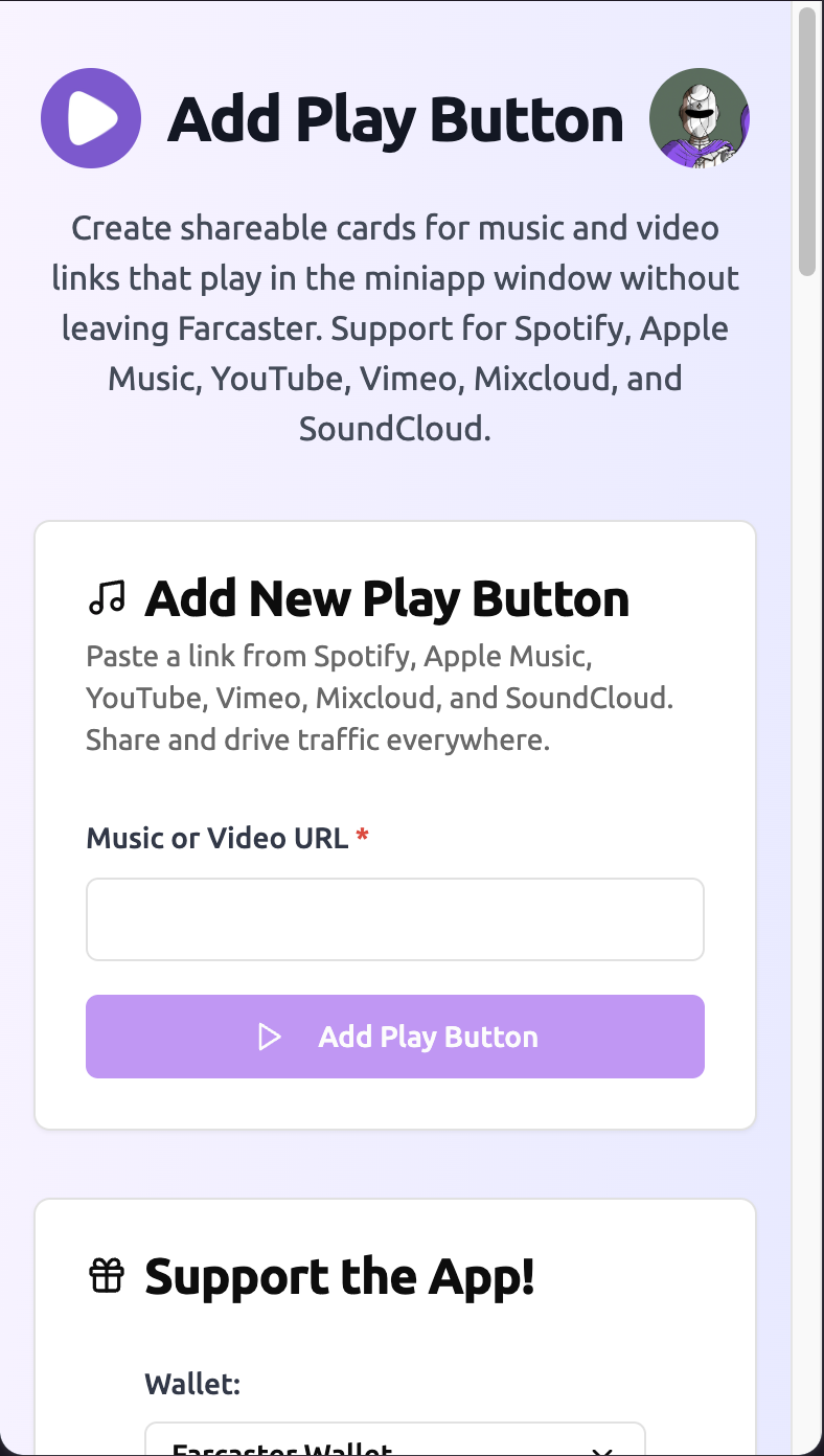 Add Play Button - Farcaster Mini Apps screenshot